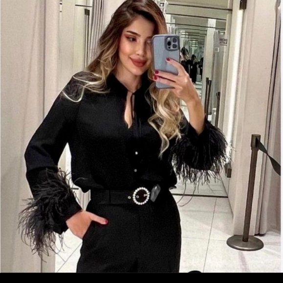 Zara Flowy Feather Blouse - Picture 4 of 10